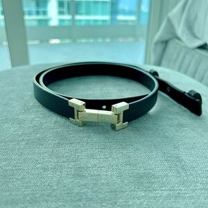 NWOT Reiss Black Hayley Leather Square Hinge Belt (M)